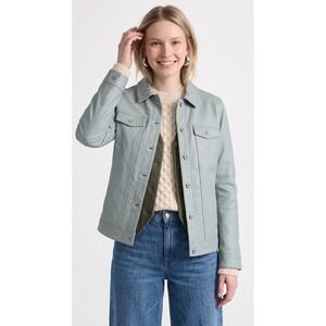 NWOT Vintage Leather Denim & Co Foggy Blue Leather Trucker Jacket Size L Y2K